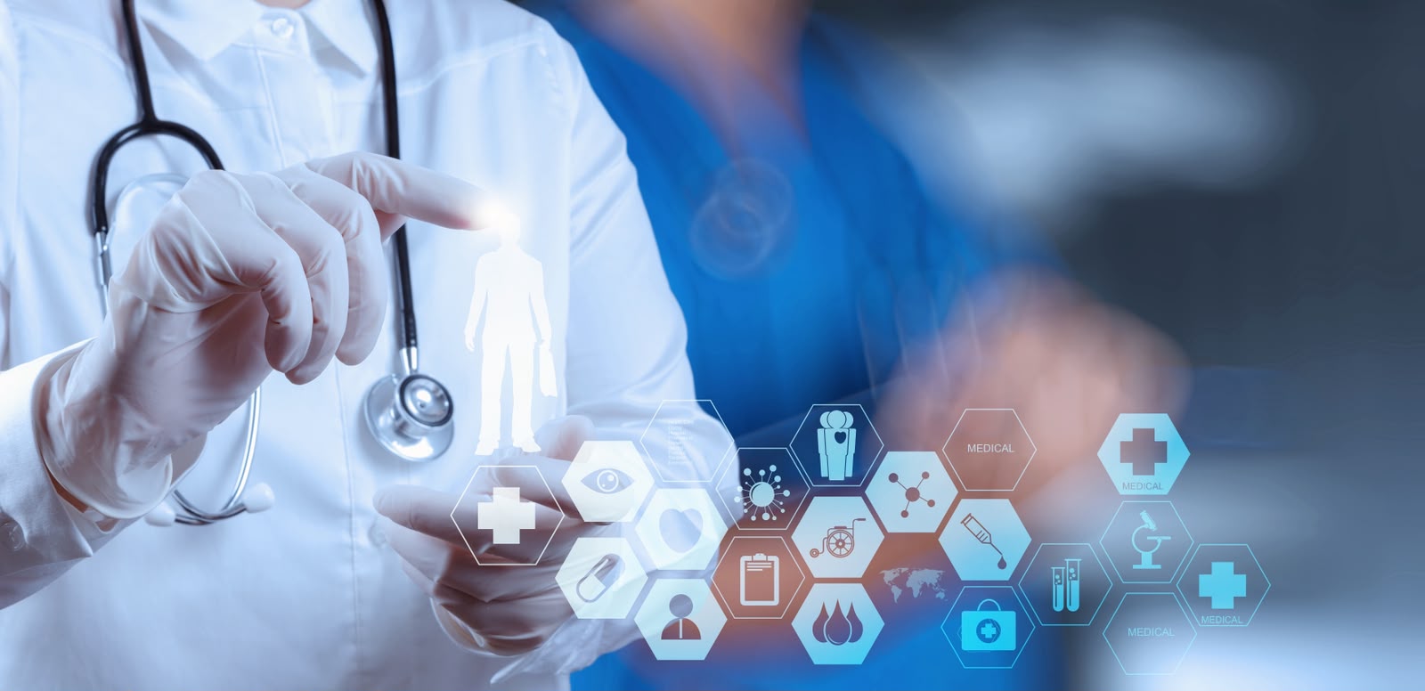 Healthcare professional interacting with a digital medical interface